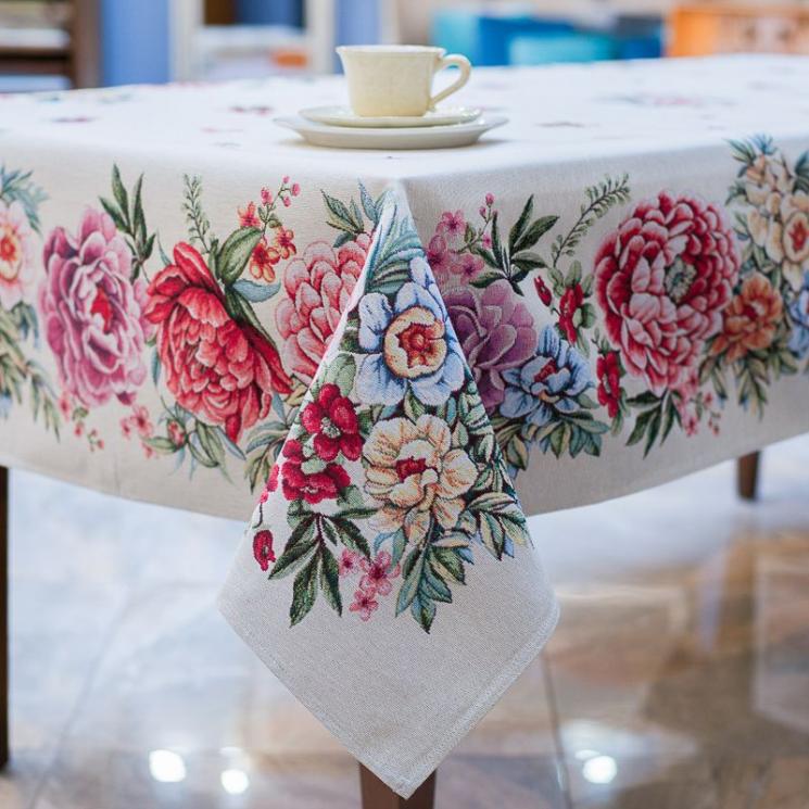 Скатерть из прочного гобелена с цветочной каймой "Радостный букет" Villa Grazia - фото