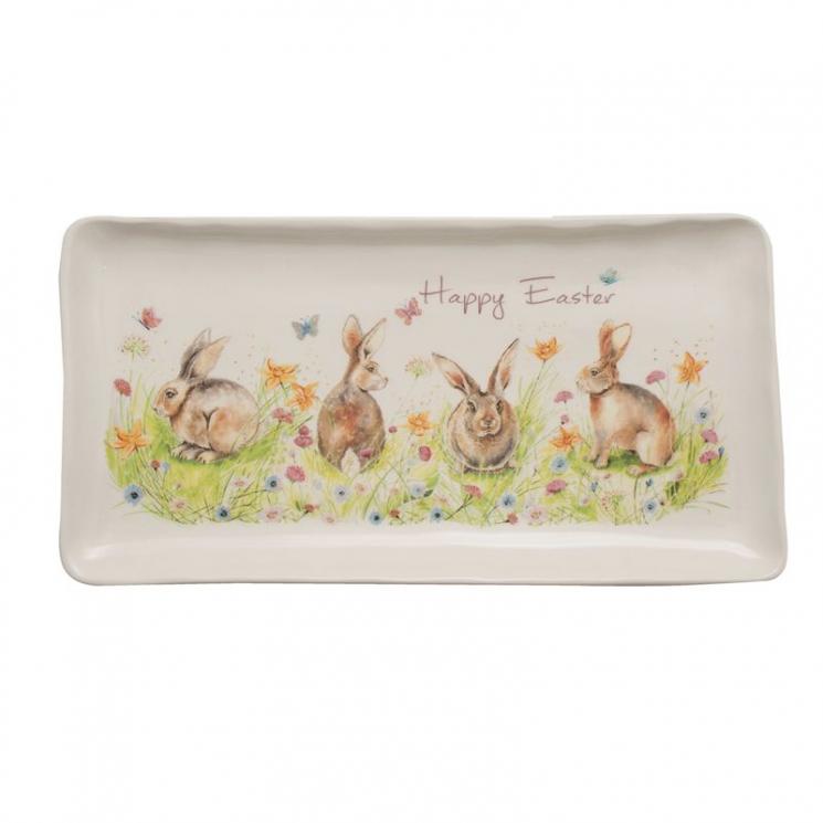 Прямоугольное большое блюдо для пасхального стола «Кроличья семейка» Ceramica Cuore - фото