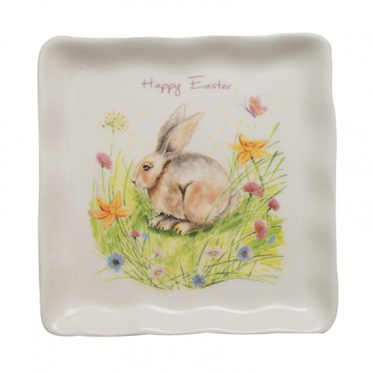 Квадратная тарелка для пасхальной сервировки «Кролик на лужайке» Ceramica Cuore - фото