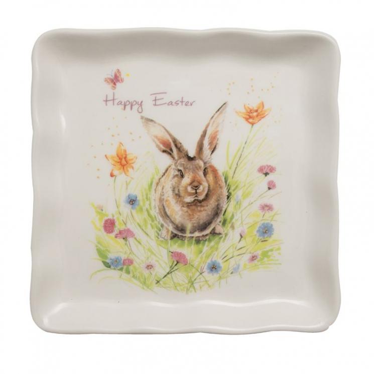Квадратная тарелка для праздничной сервировки «Кролик на лужайке» Ceramica Cuore - фото
