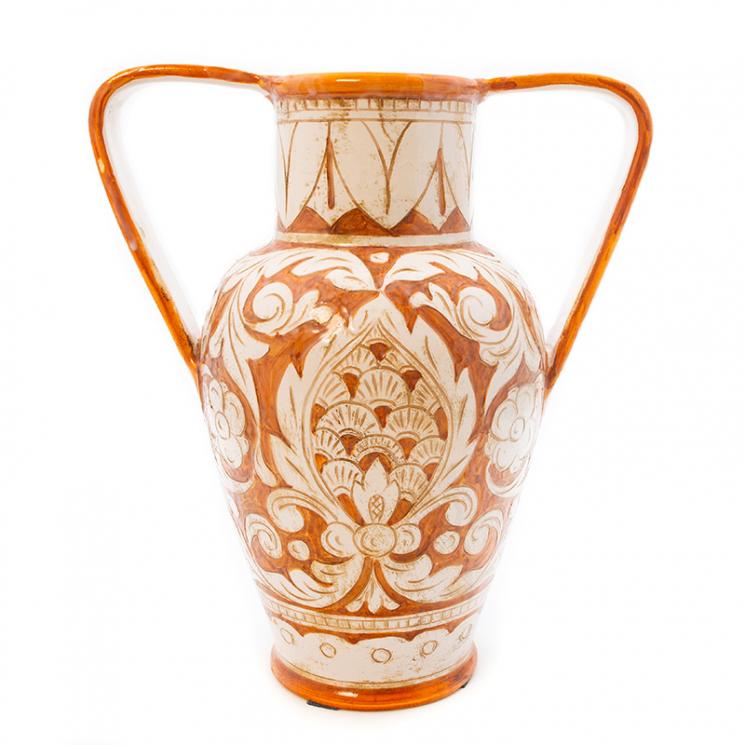 Ваза-амфора из керамики с двухцветным резным декором Scalfito L´Antica Deruta - фото