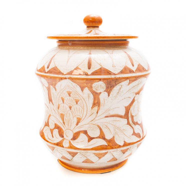 Керамическая емкость для хранения, шкатулка с двухцветным орнаментом Scalfito L´Antica Deruta - фото