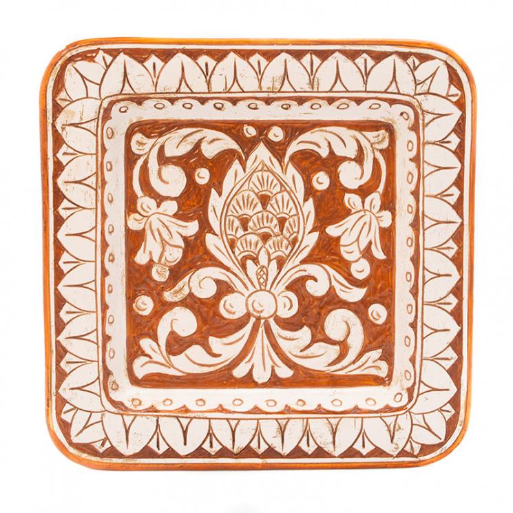 Квадратная декоративная тарелка с фактурным узором Scalfito L´Antica Deruta - фото