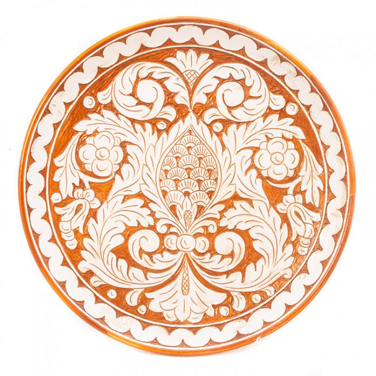 Большая декоративная тарелка из керамики с резным узором Scalfito L´Antica Deruta - фото