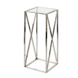 Высокий никелевый столик со стеклянной столешницей