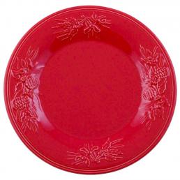 Тарелка обеденная красная с узором "Зима"