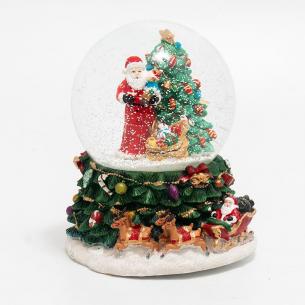Новогодняя статуэтка-шар "Санта возле елки с подарками"