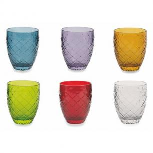 Набор стаканов разных цветов из стекла с рельефным декором, 6 шт.