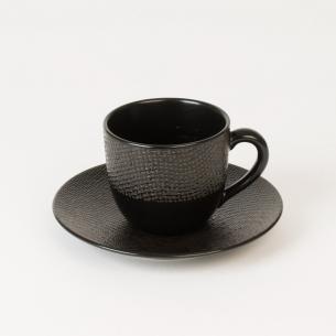 Черные чашки с блюдцем для кофе, набор 6 шт