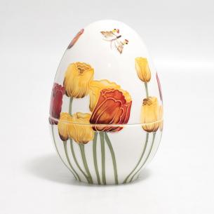 Большая шкатулка-яйцо из итальянской керамики с рельефным цветочным рисунком