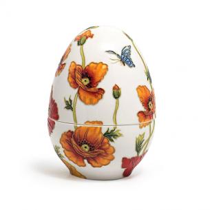 Большая керамическая шкатулка-яйцо с рельефным узором и ручной росписью