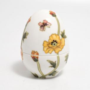 Шкатулка в форме яйца из керамики с рельефным цветочным рисунком