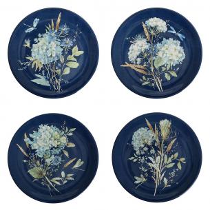 Темные салатные тарелки, 4 шт. "Синие цветы Богемии"