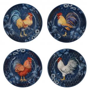 Набор из 4-х керамических суповых тарелок "Петух Индиго"