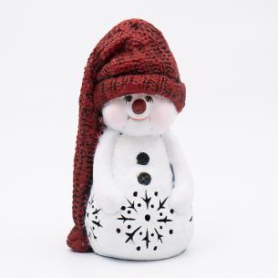 Статуэтка LED «Снеговик в красной шапке»
