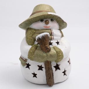 Статуэтка LED "Снеговик с метлой в соломенной шляпе"