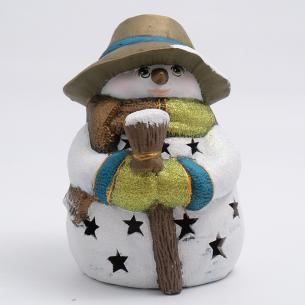 Статуэтка LED «Снеговик в бронзовой шляпе с метлой»
