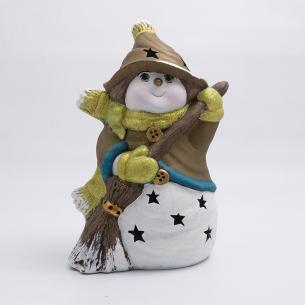 Статуэтка LED «Снеговик в бронзовом колпачке с метлой»