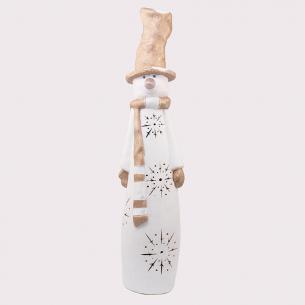 Высокая новогодняя статуэтка «Снеговик в золотистой шляпе»