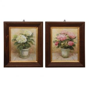 Набор из 2-х картин с цветочными горшками "Гортензии"