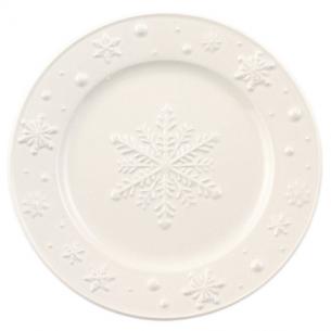 Тарелка десертная белая с новогодним узором "Снежинки"