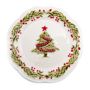 Тарелка десертная белая с рельефным узором "Рождество"