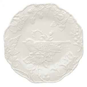Тарелка обеденная с ручной росписью "Птица Робин"