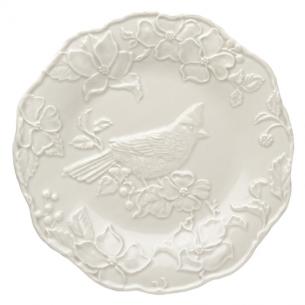 Тарелка обеденная с лепным декором "Птица Кардинал"
