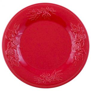 Тарелка обеденная красная с узором "Зима"