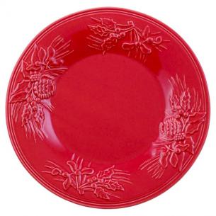 Тарелка десертная красная с новогодним рисунком "Зима"