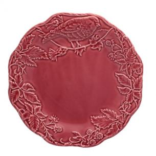 Тарелка десертная розовая с рельефным декором "Артишок и птица"