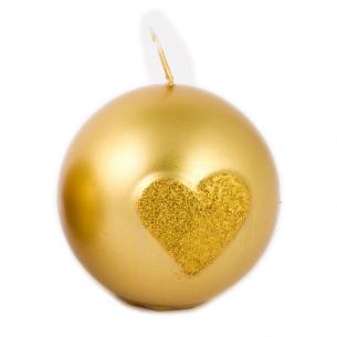 Свеча золотистая в форме шара "Сердечко"