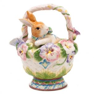 Заварник Кролик в корзинке с цветами