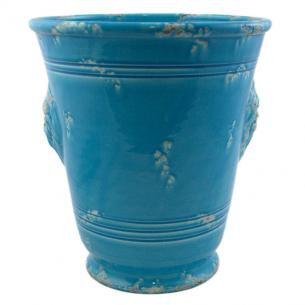 Ярко-голубой вазон с барельефом "Помпеи"