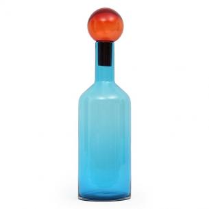 Прозрачно-голубая стеклянная ваза с крышкой в виде колбы