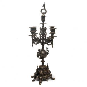 Роскошный канделябр на 4 свечи в стиле барокко из состаренной латуни