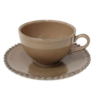Чайная чашка с блюдцем цвета кофе с молоком Pearl