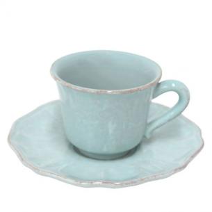 Кофейная чашка с блюдцем из голубой керамики Impressions
