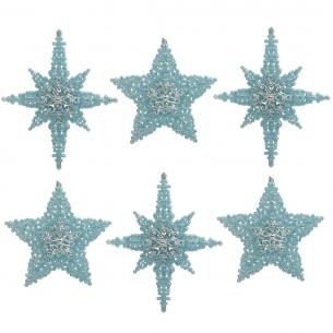 Набор из 6-ти резных ёлочных игрушек в виде голубых звезд
