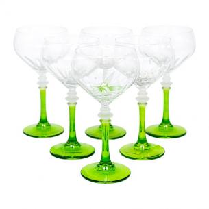 Набор из 6-ти бокалов на зеленых ножках для вина