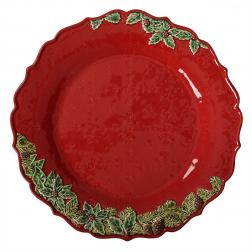 Блюдо красное с волнистым краем "Рождественская гирлянда"