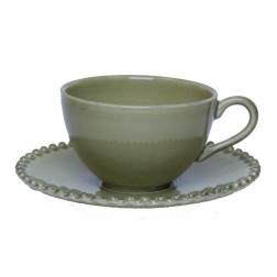 Чайная чашка с блюдцем оливкового цвета Pearl