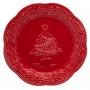 Тарелка десертная красная с рельефным рисунком "Рождество"