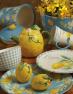Набор из 3-х голубых емкостей ручной росписи для хранения с ручками в виде лимонов "Спелый лимон" Certified International  - фото
