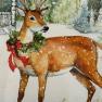 Большое новогоднее блюдо с рисунком лесного дома и оленя "Зимний лес" Certified International  - фото