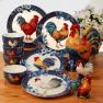 Набор ярких обеденных тарелок из керамики с синими ободками, 4 шт. "Петух Индиго" Certified International  - фото