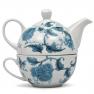 Фарфоровый чайный набор из чашки и заварника в бело-голубых тонах "Лазурный дракон" Maison  - фото
