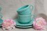 Чайная чашка с блюдцем из бирюзовой керамики с рельефом "Фантазия" Bordallo  - фото