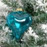 Набор из 4-х стеклянных ёлочных игрушек в виде сердец бежевого и голубого цветов EDG  - фото