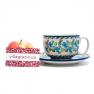 Чашка с блюдцем с синим цветочным узором "Вербена" Керамика Артистична  - фото